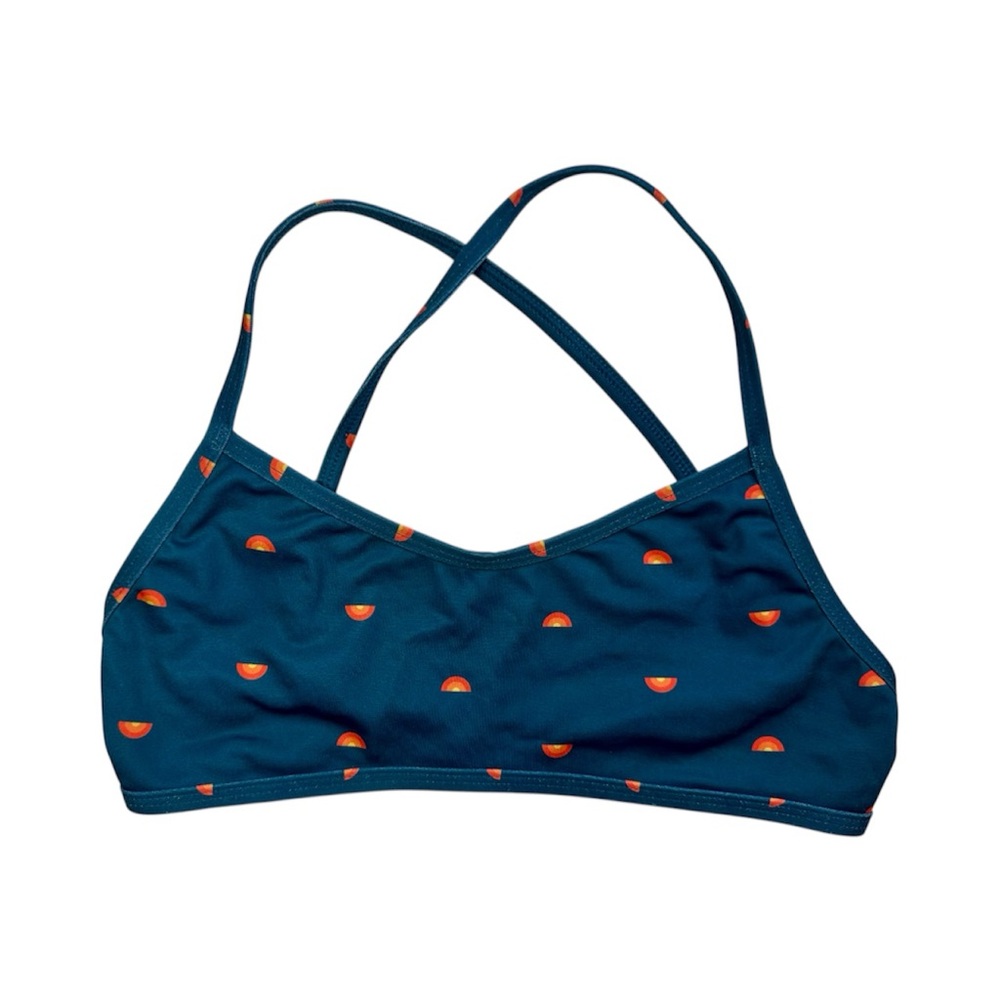 Jolyn Adrian Teal Bikini Top with Orange and Yellow Sun Rainbows Details
